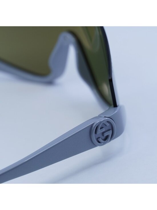Gucci GG1650S 011 Sunglasses Grey Silver Shield Frame, Green Mirror Lenses main image 6